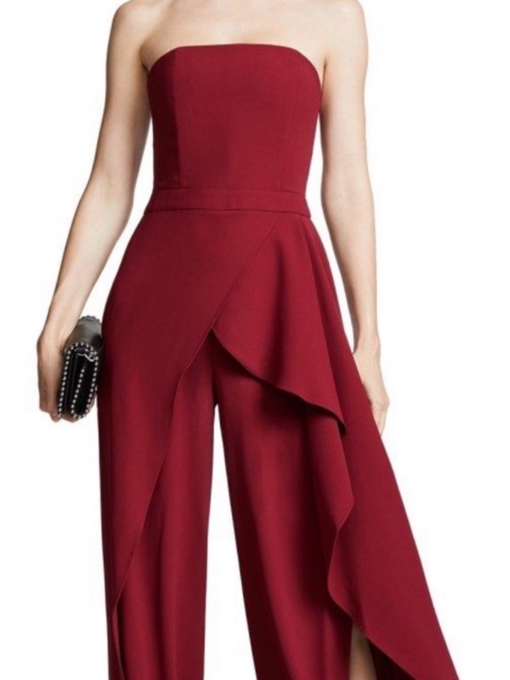Alice + Olivia Strapless Draped Jumpsuit in Deep Red